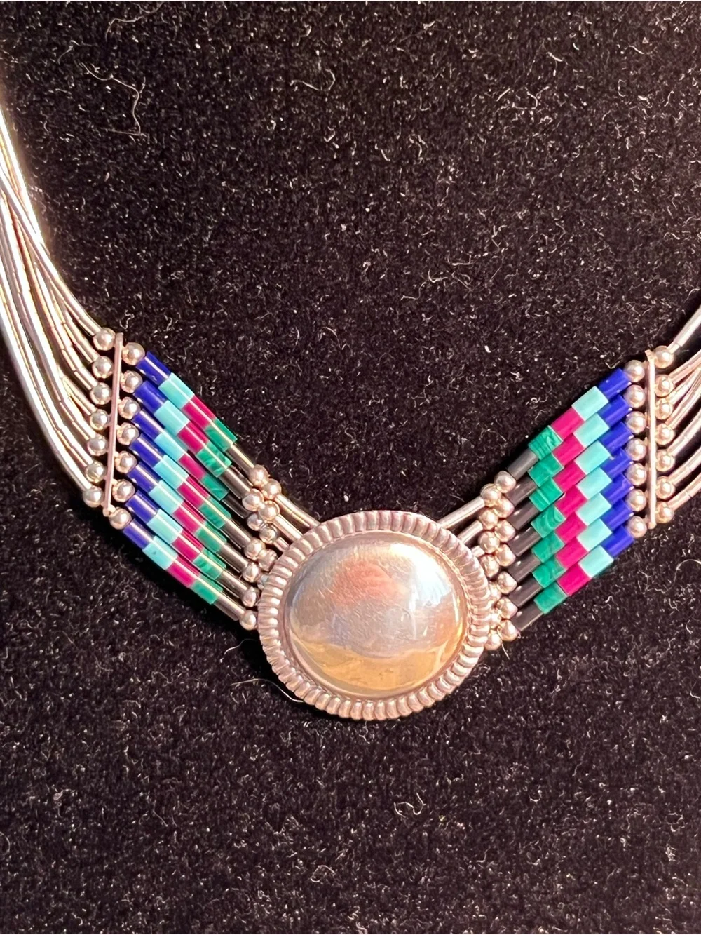 925 Sterling Navajo Multi-Strand Beaded Liquid Silver Necklace Bracelet Set